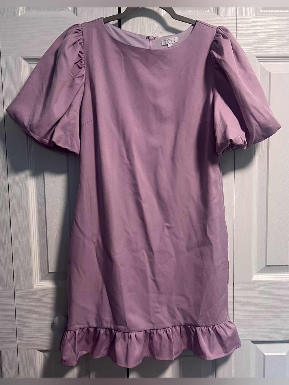 TCEC Lavender Puff Sleeve Shift Mini Dress With Ruffled Hem
